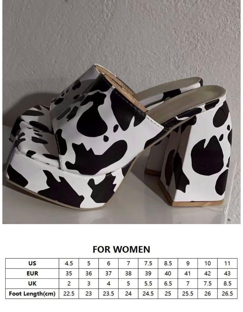 Cow Print Chunky Heel