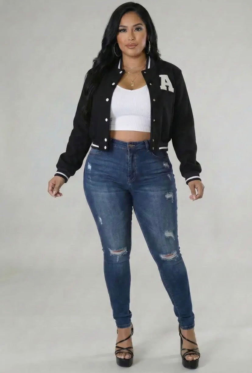 Varsity Cropped Jacket (Plus)