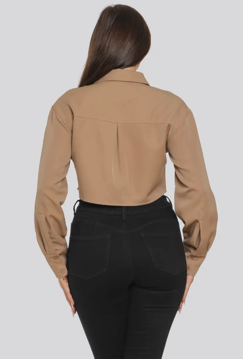 Mocha Button Up Crop