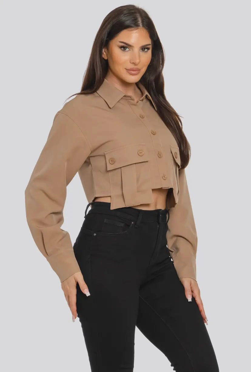 Mocha Button Up Crop