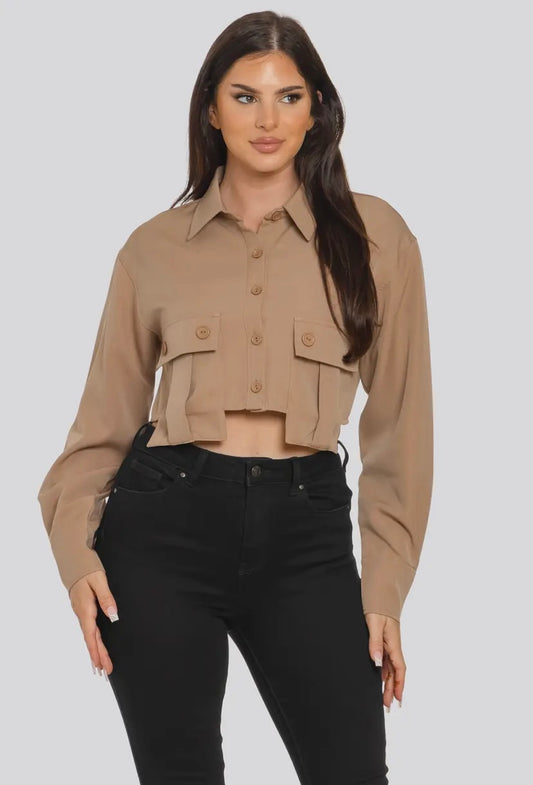 Mocha Button Up Crop
